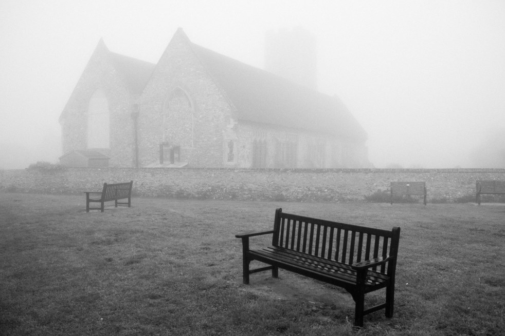 bench and church