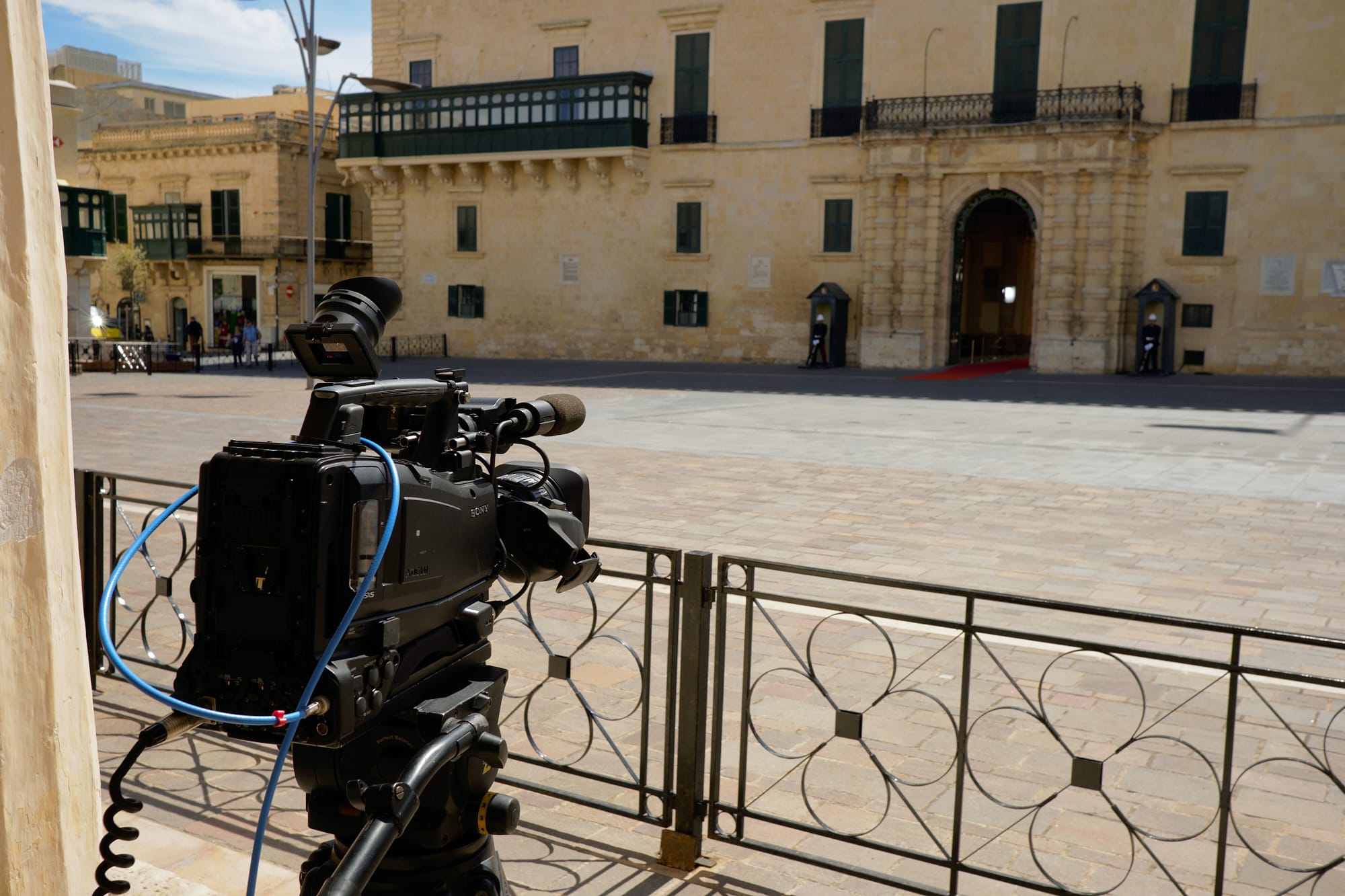 television camera pointing at the Palace Armoury