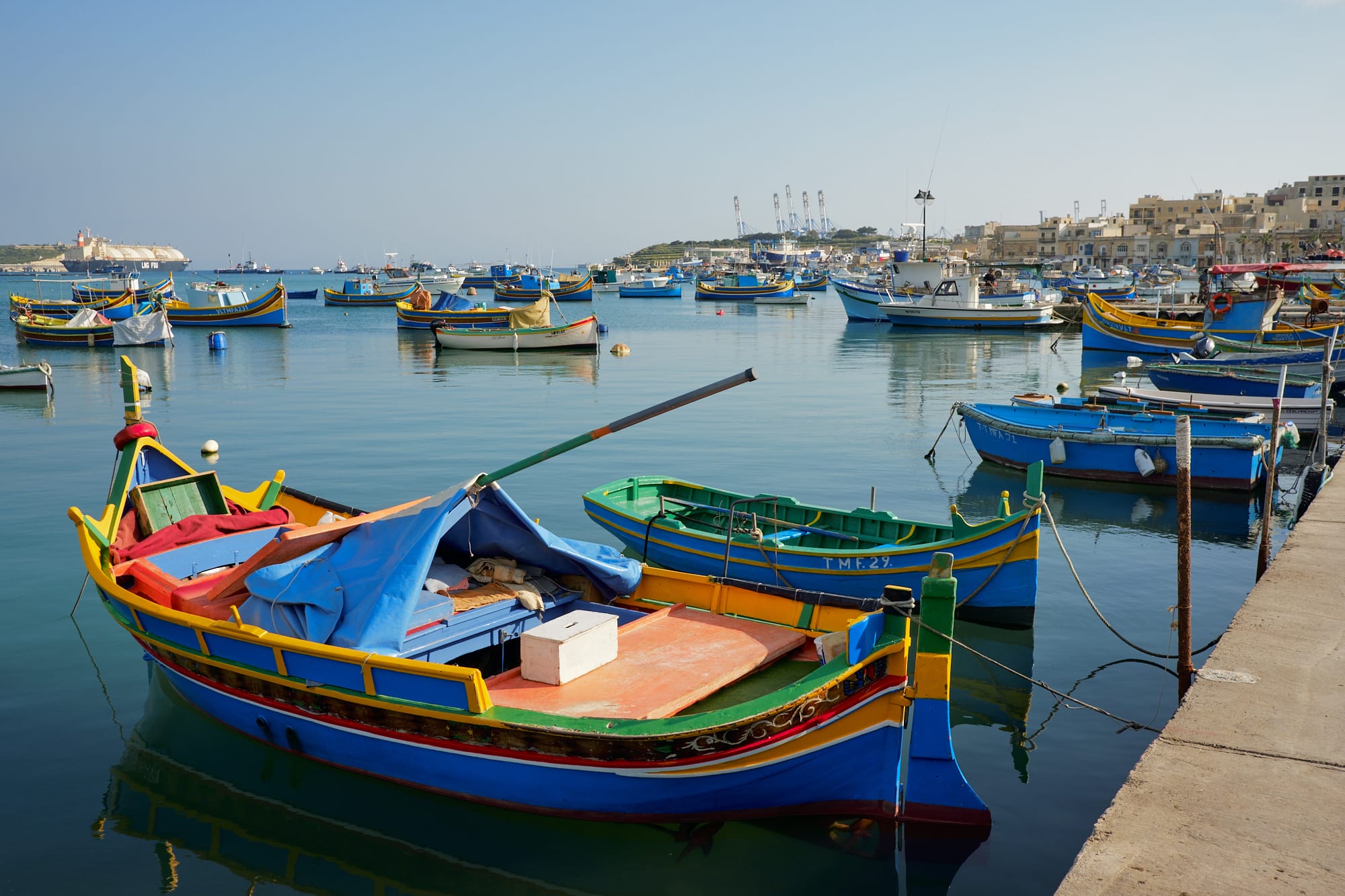 colourful fishing boats in Marsaxlokk bay