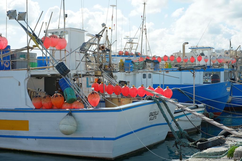 red floats on boats