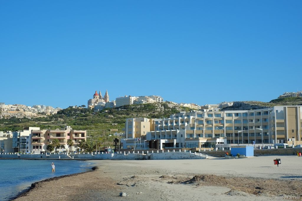 Għardira beach, with Mellieħa in the background