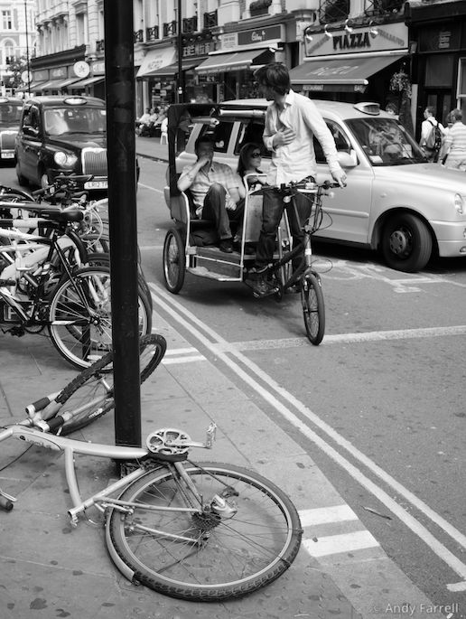 fallen bike and taxis