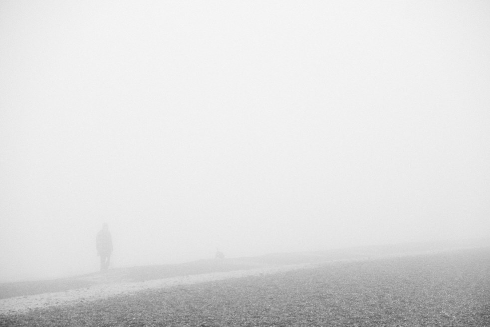 dog walker on beach