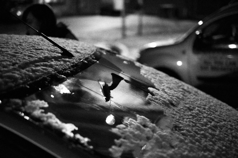 snow on windscreen