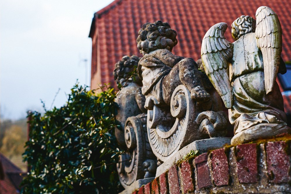 garden ornaments on a wall