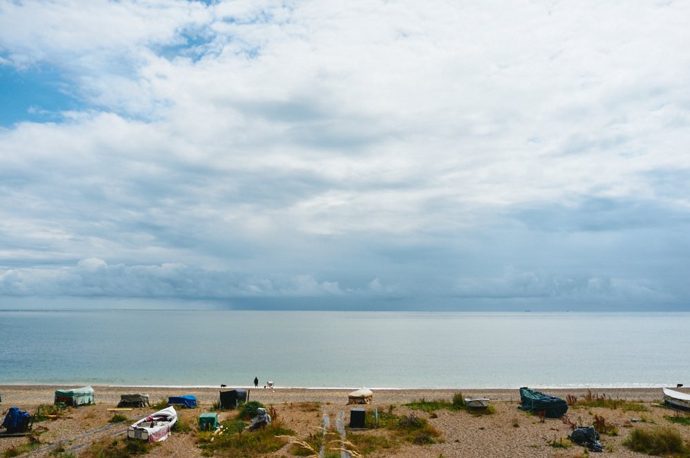 Pakefield beach, with rain on the horizon