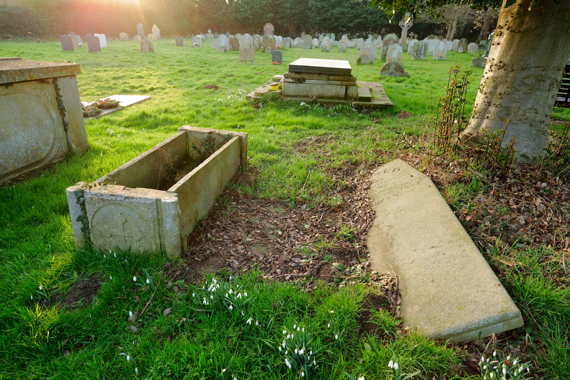 gravestones in church grounds