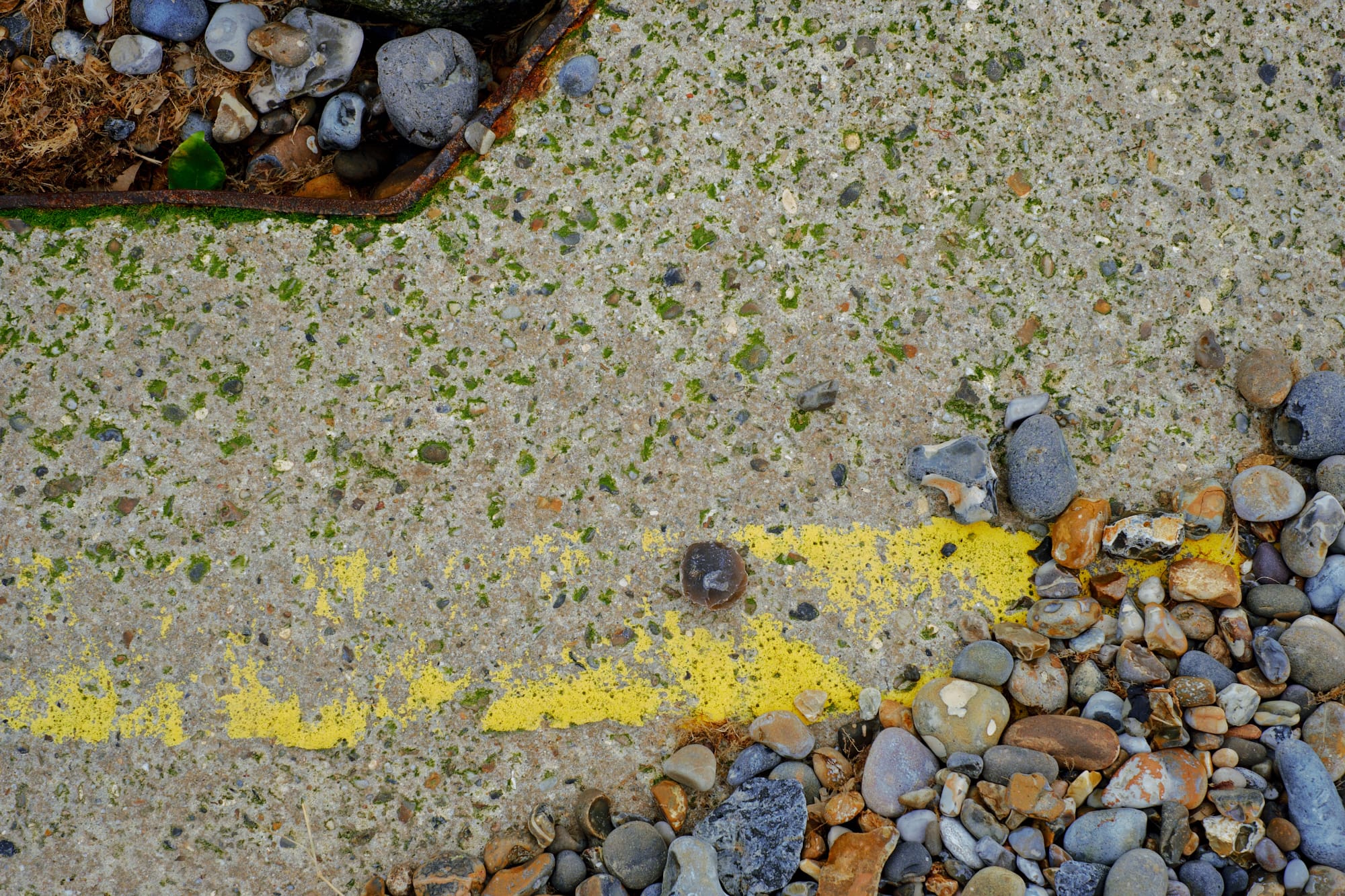 faded yellow stripe on sea defences