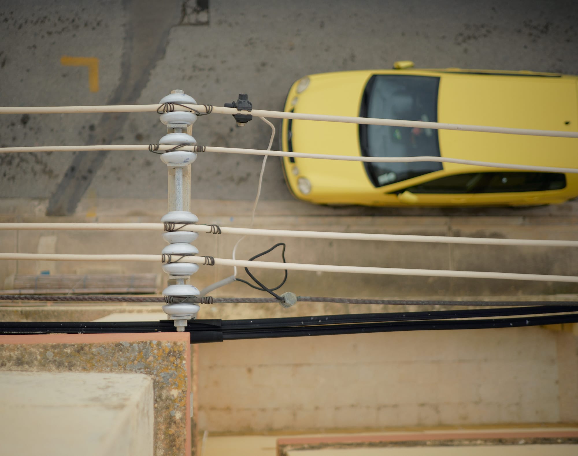 looking down at power cables