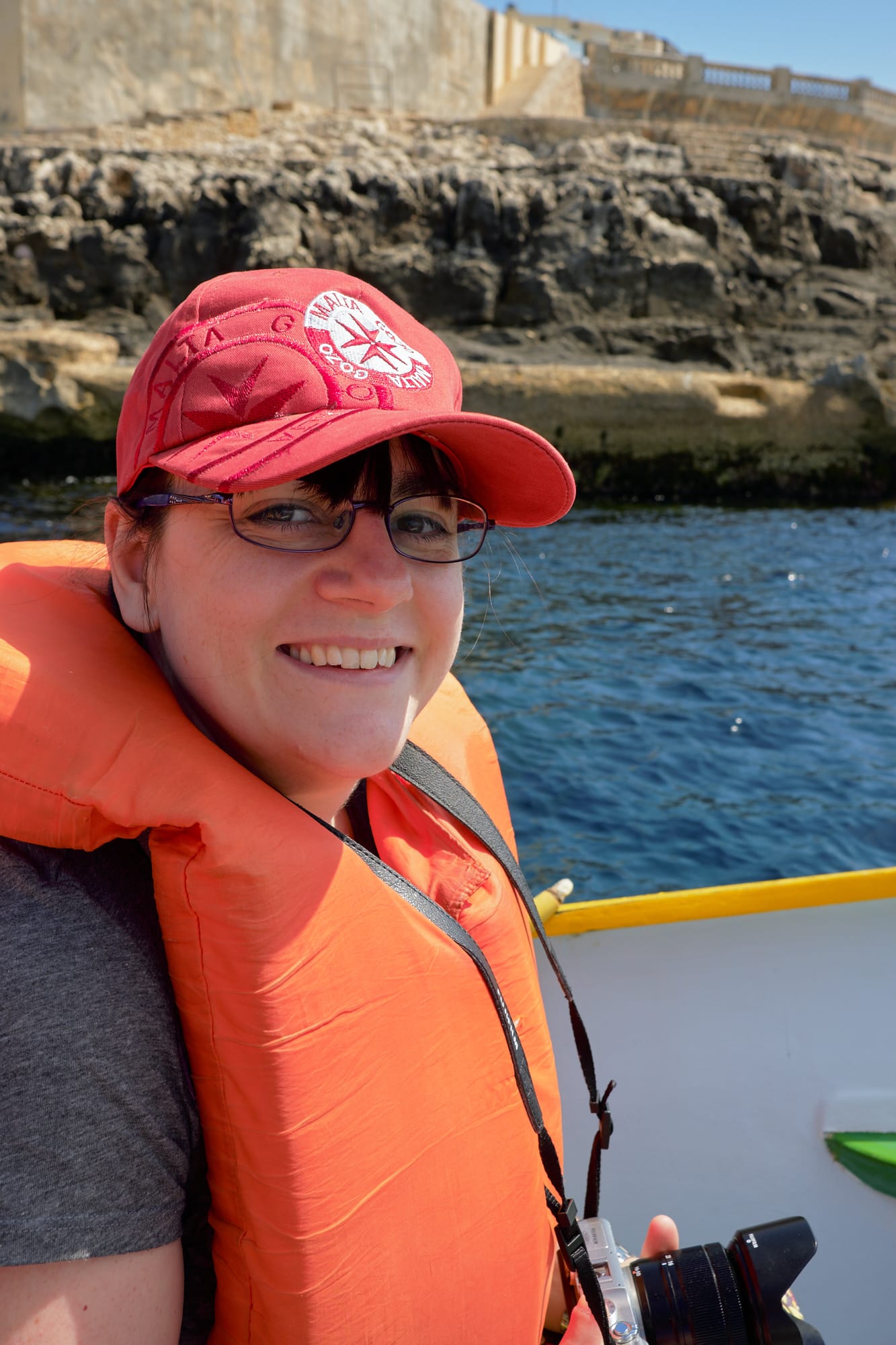 Zoe on the boat ride out to see the Blue Grotto