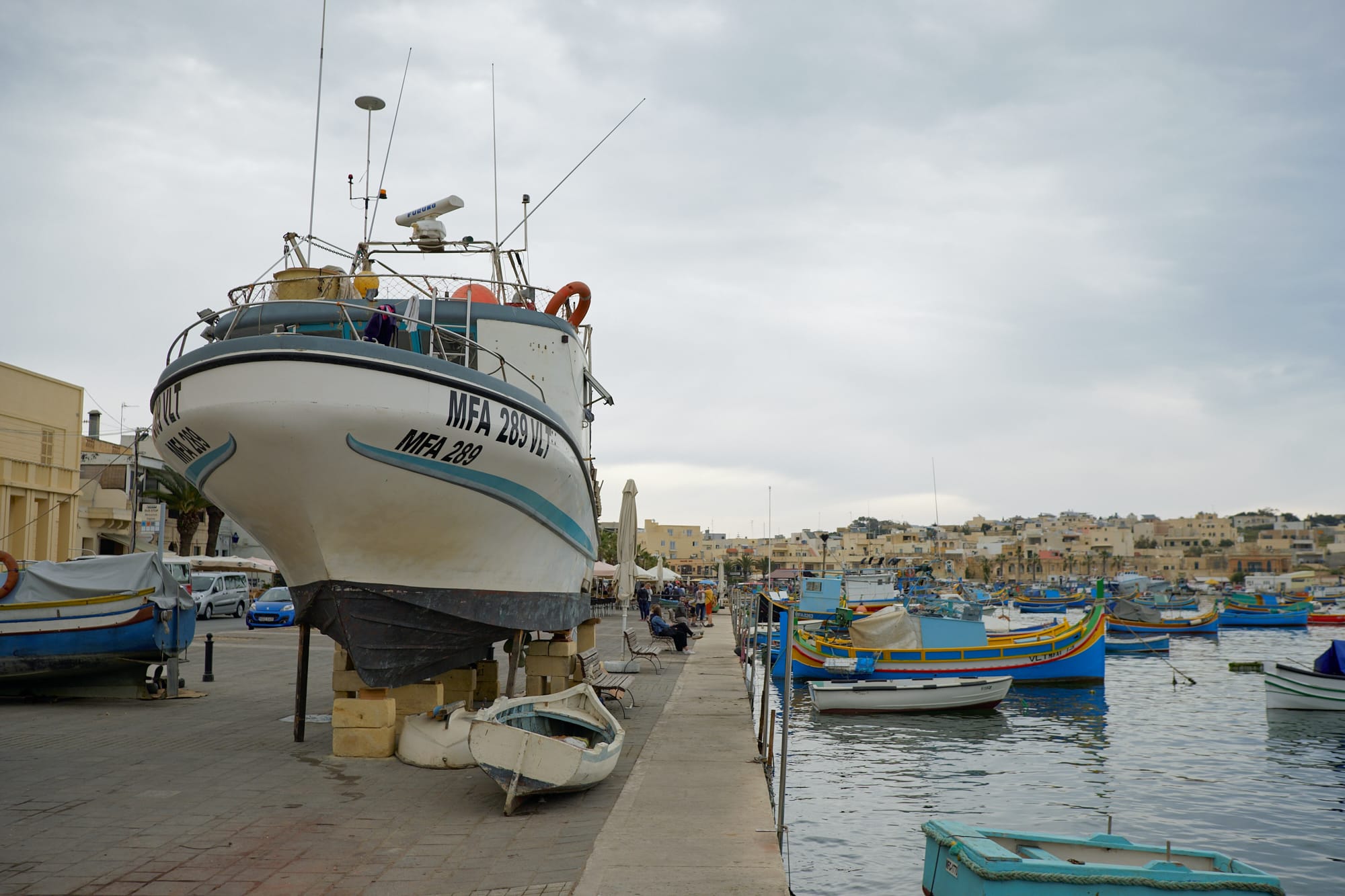 boat propped up for repair