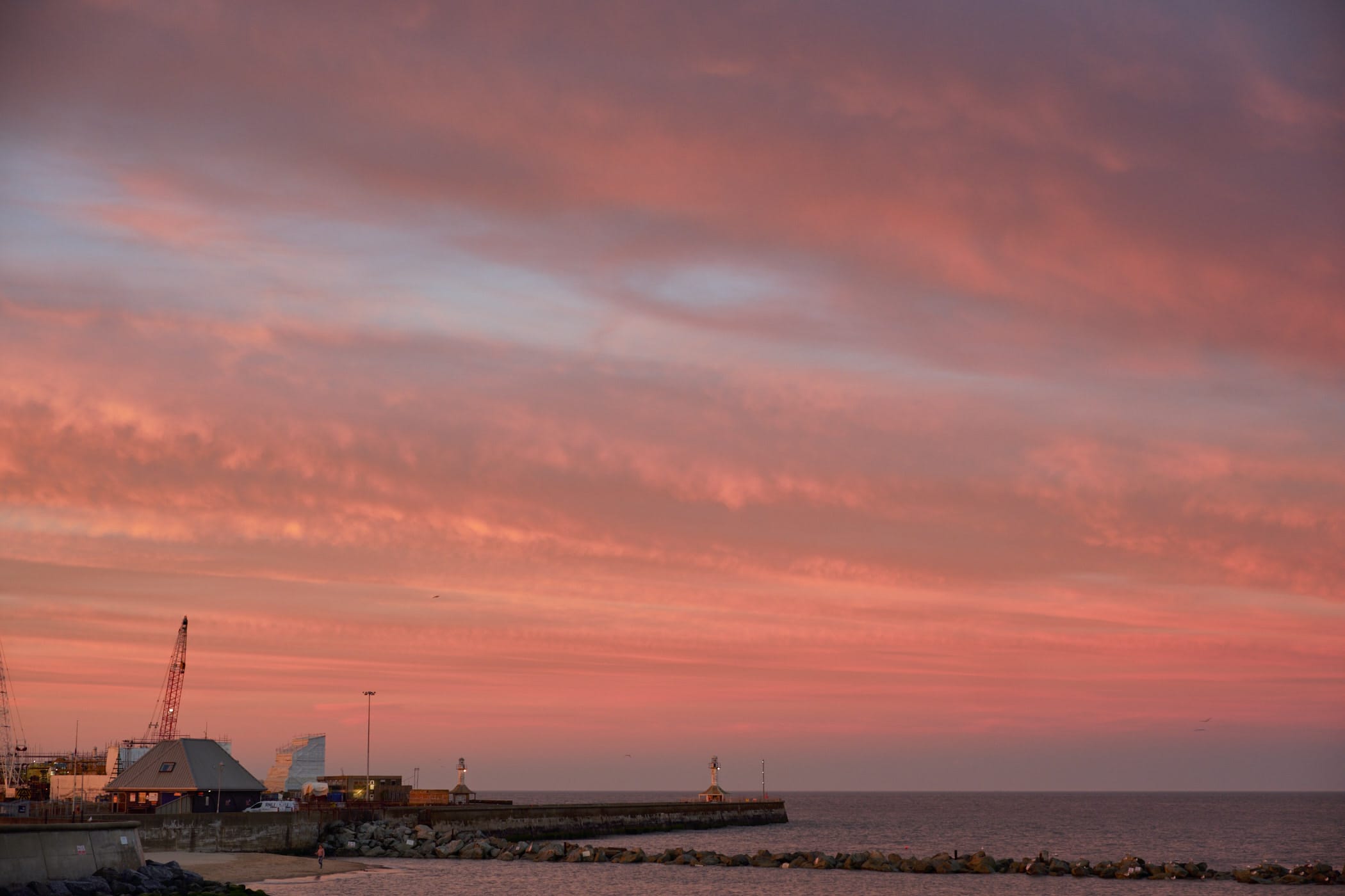 sunset clouds over Lowestoft harbour entrance