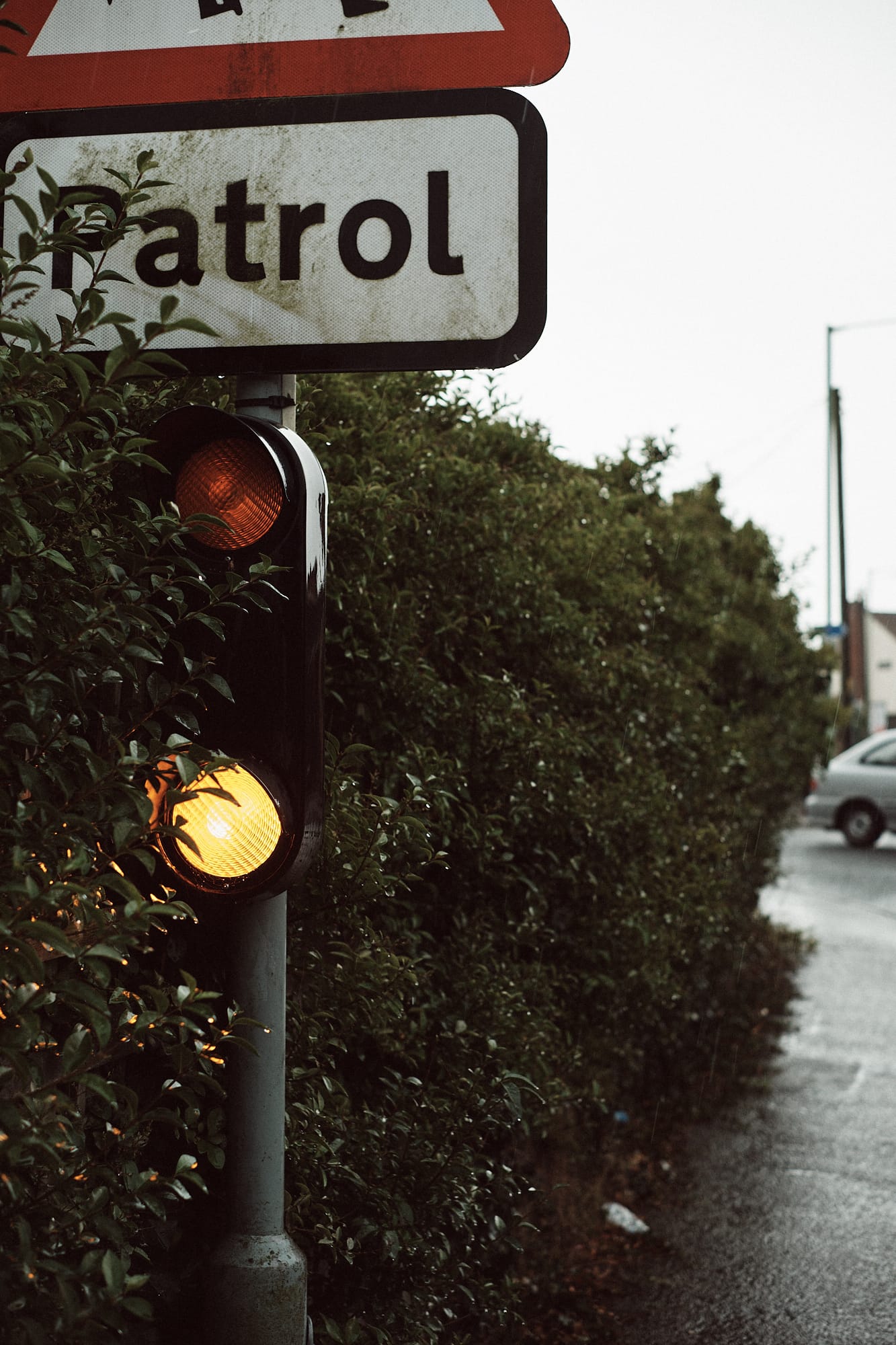 school patrol sign and warning lights