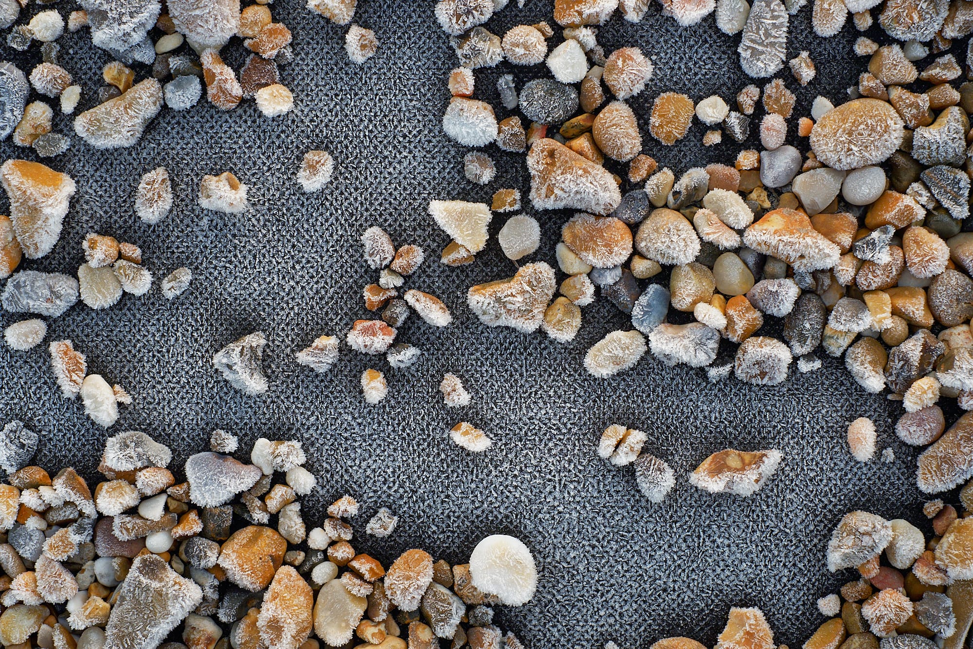 rimed boat path and pebbles