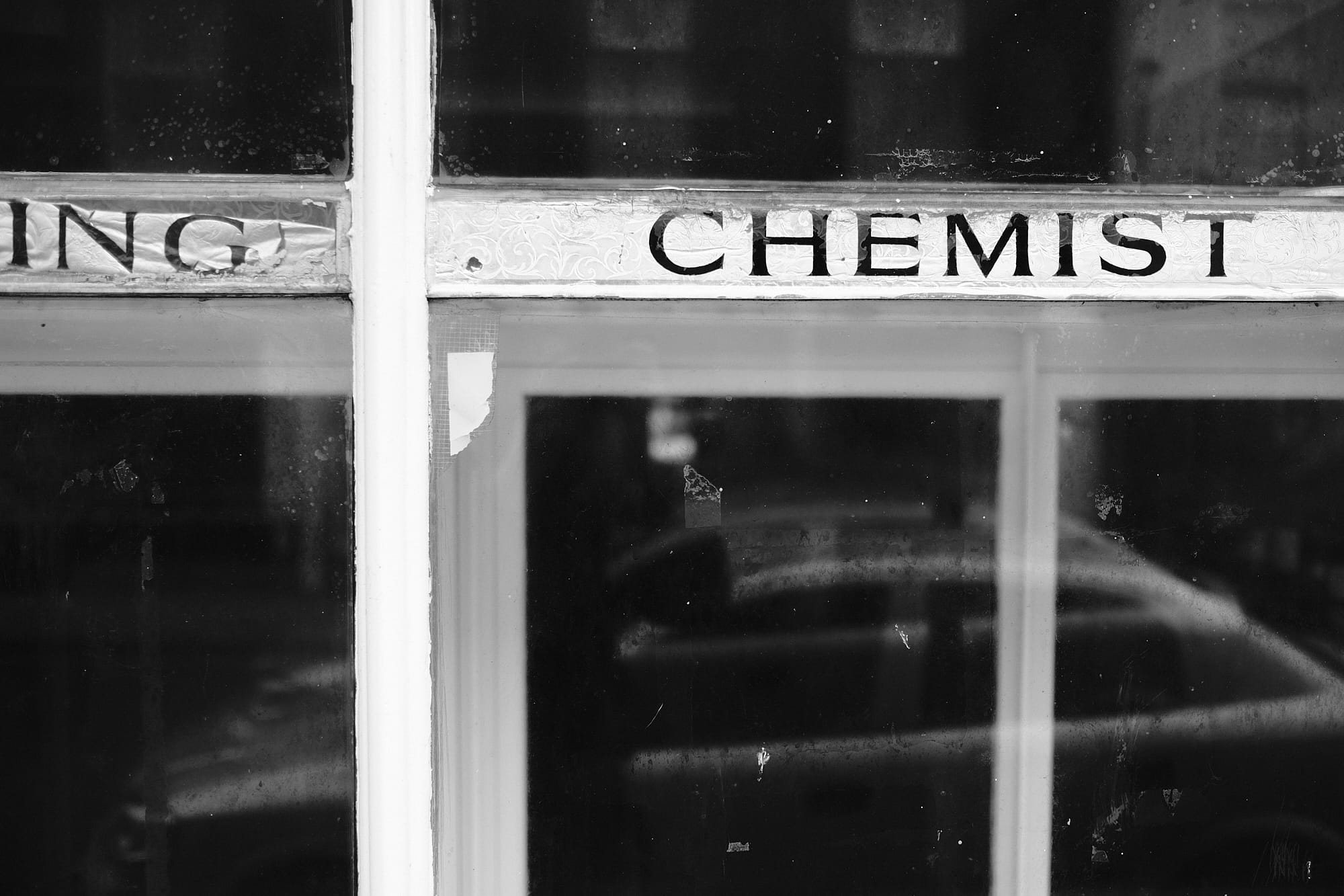 old chemist shop window