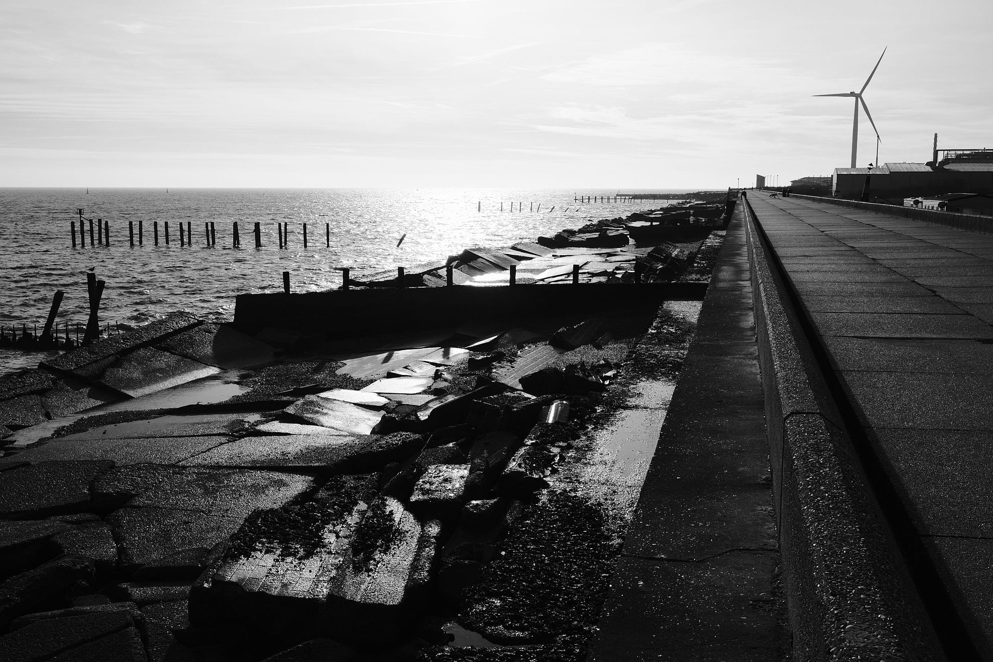 facing south along the sea wall