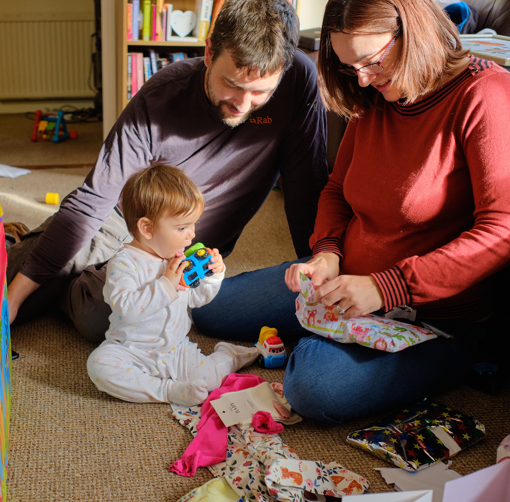 me and Zoe helping Em open her first birthday presents