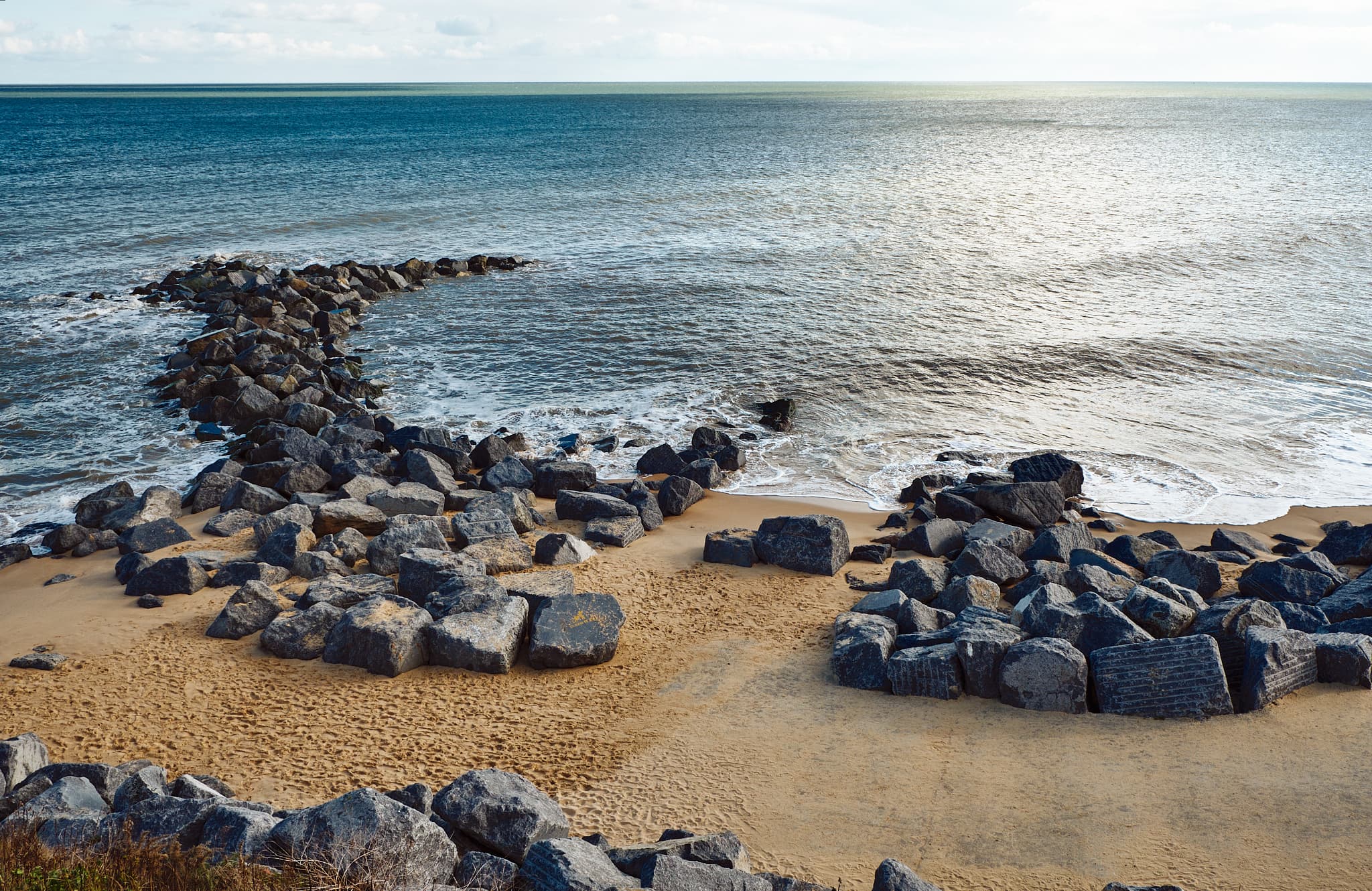 soft autumn light on the rocks of Hopton beach