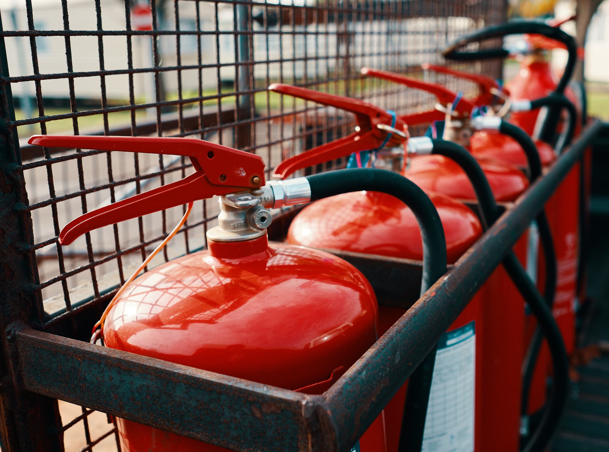 fire extinguishers on the back of a camp truck