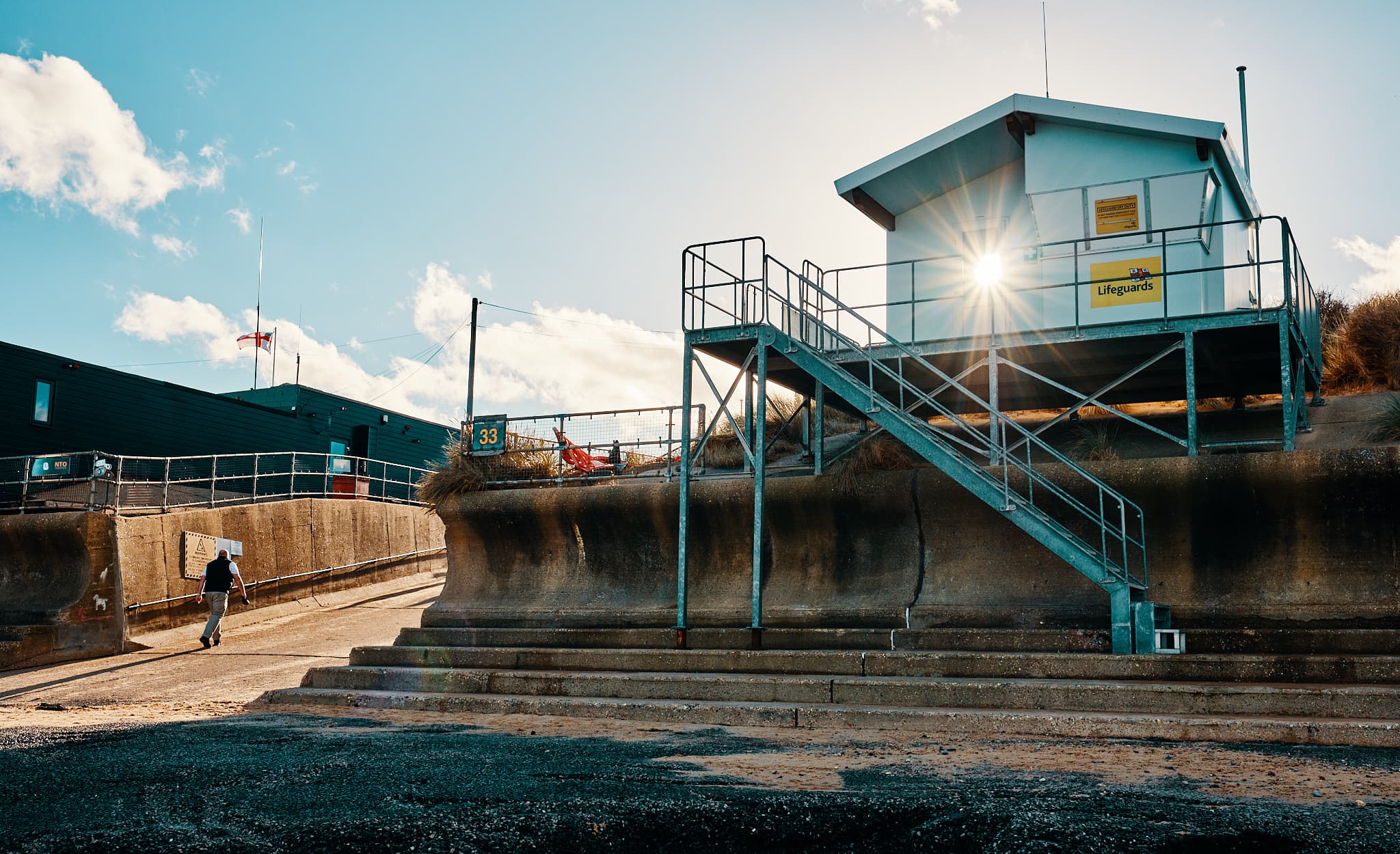 sun shining through a lifeguard hut window