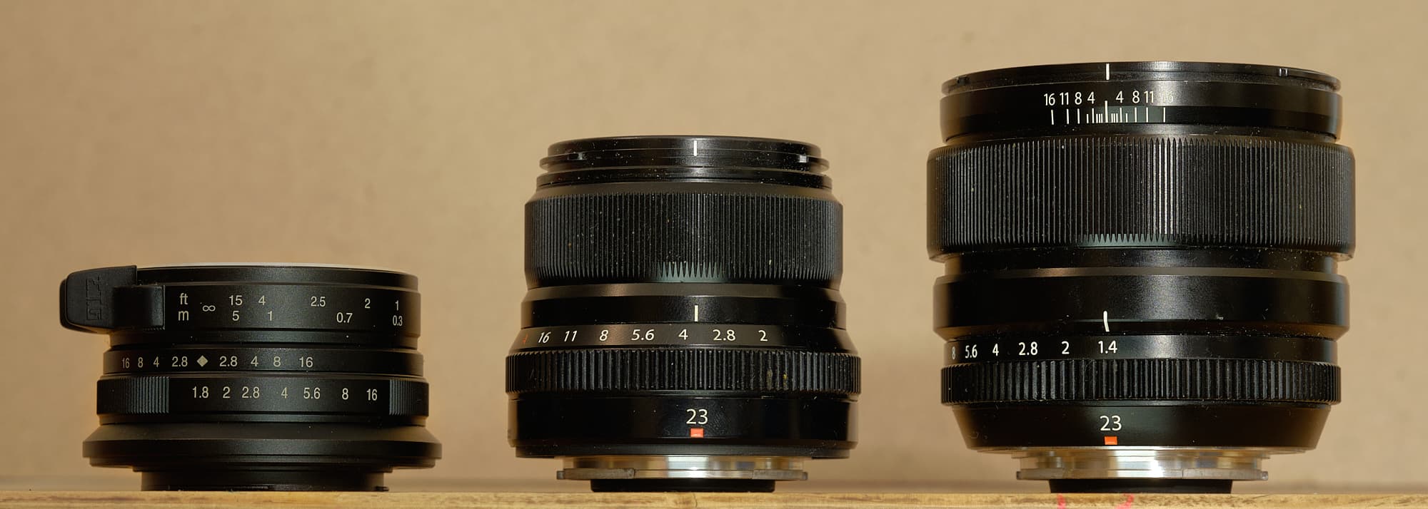 7Artisans 25mm f/1.8, Fuji 23mm f/2, Fuji 23mm f/1.4