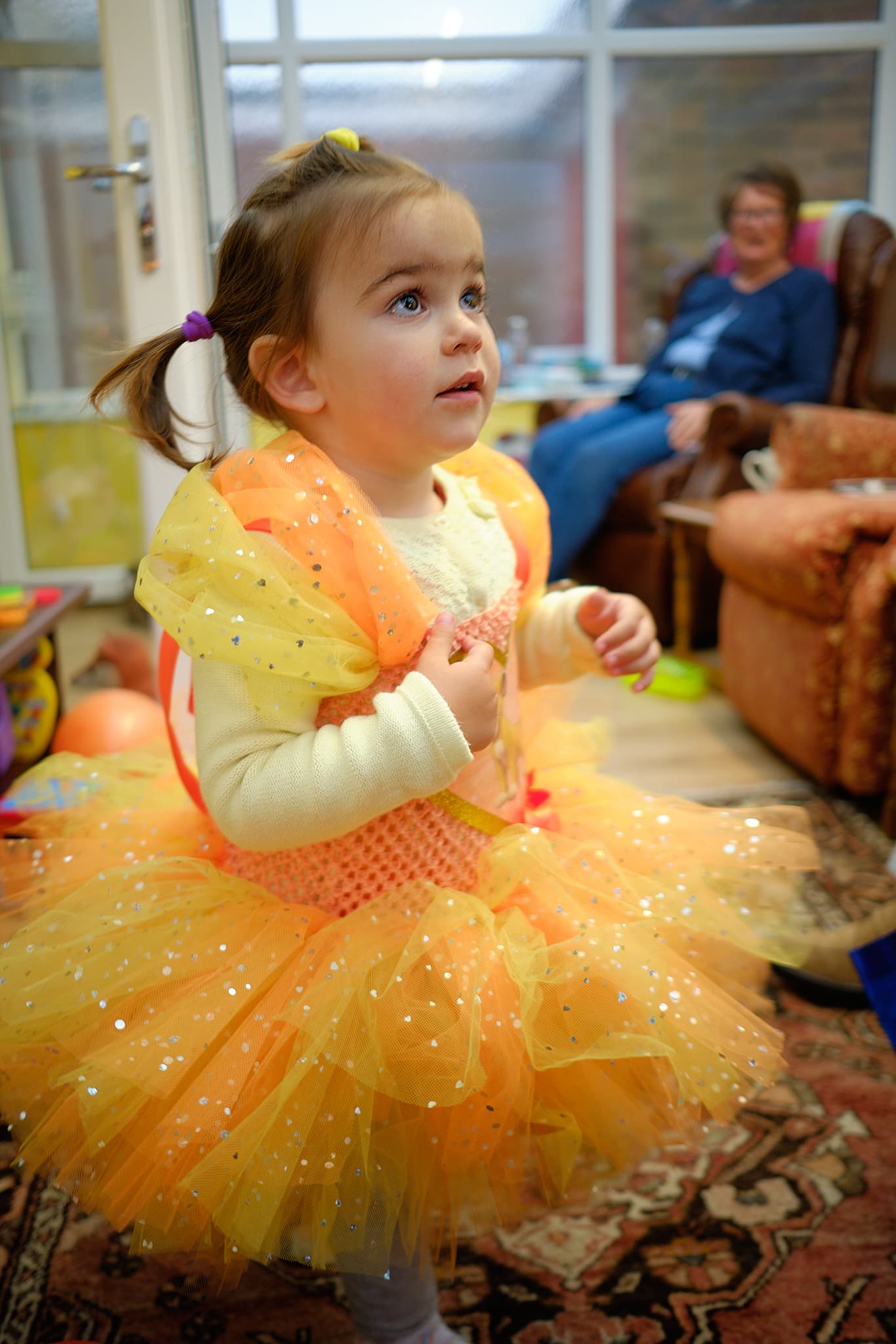 Emily in her birthday dress at my parents’ house