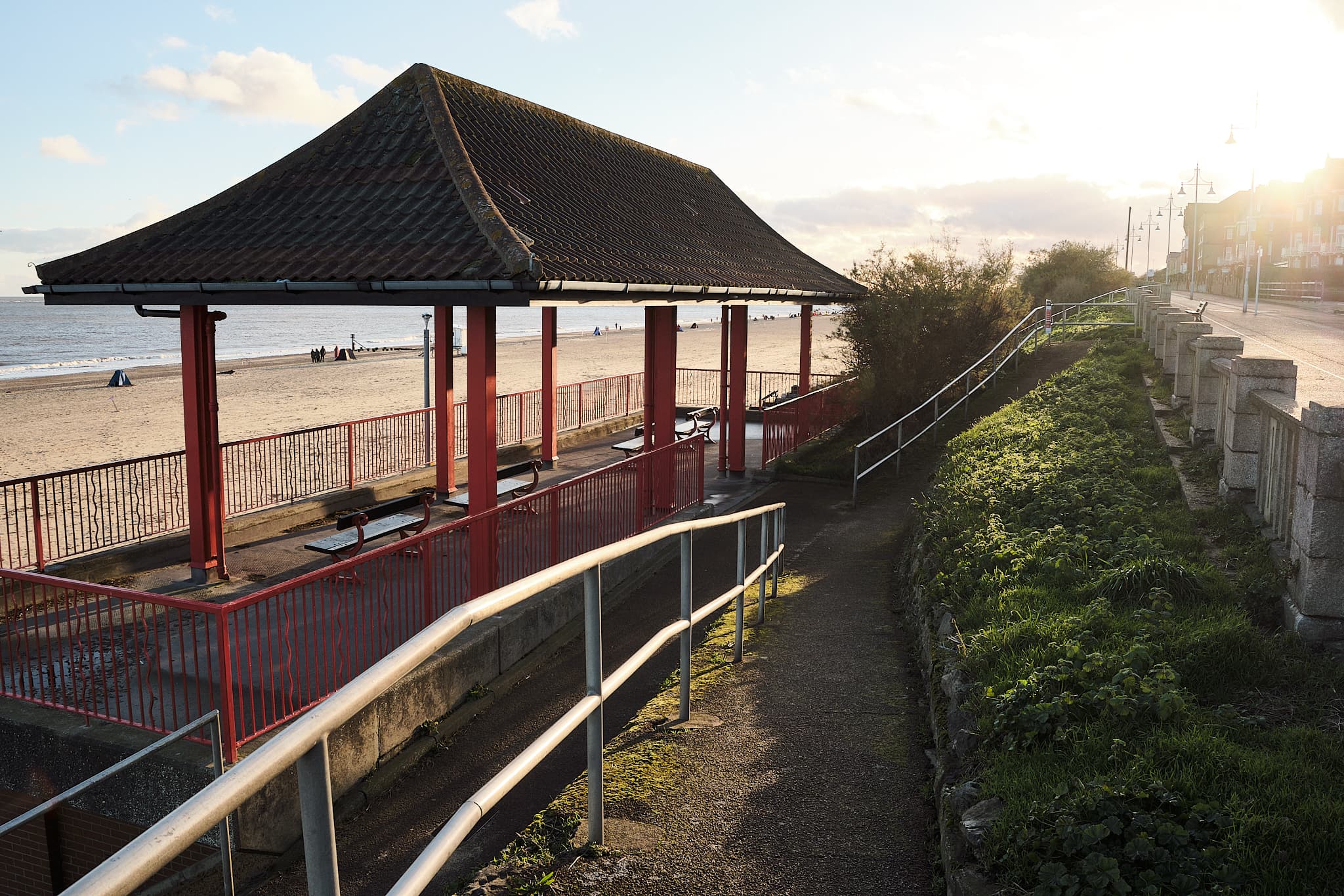 shelter at the edge of Lowestoft beach