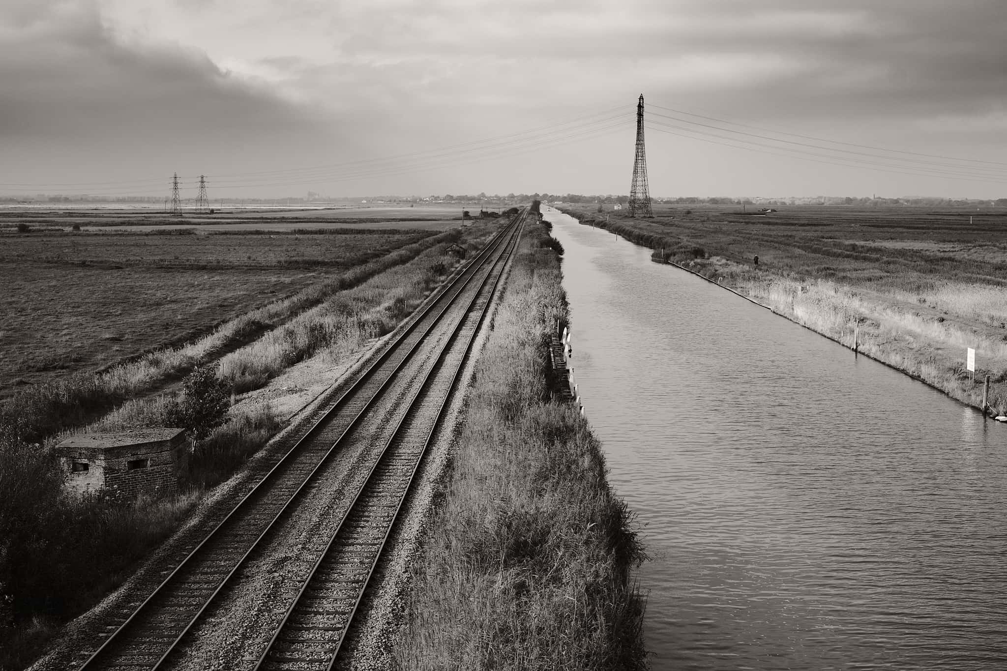 view from the bridge in St Olaves, overlooking the River Waveney and the railway line to Norwich and 