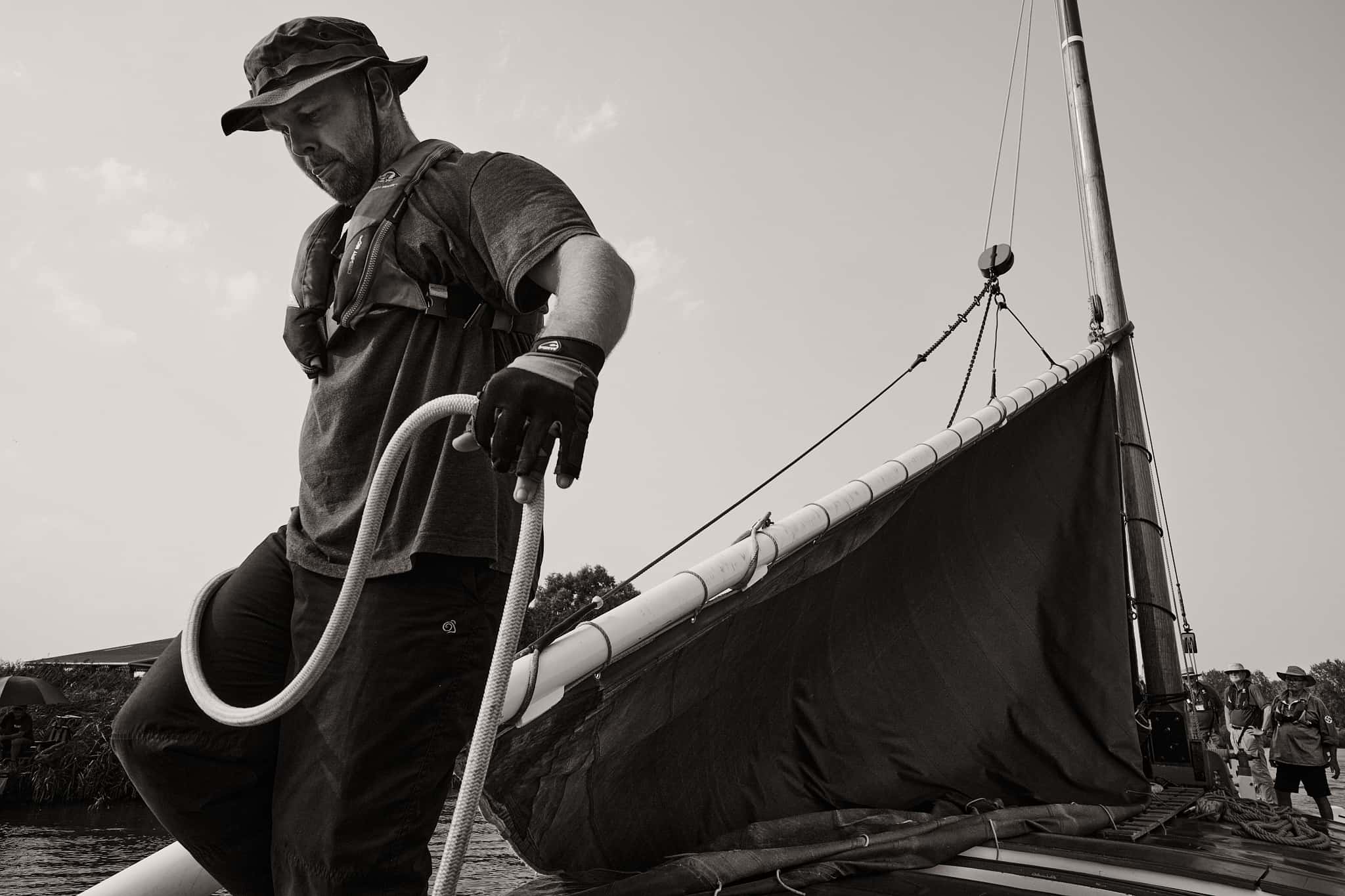 One of Albion’s crew preparing to secure the mast and sail.