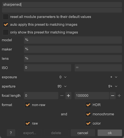 capture sharpen auto-apply